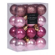 Χριστουγεννιάτικες Μπάλες Ροζ- Σετ 24 τεμ. (3cm)